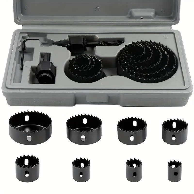 Picture of 8PCS Hole Saw Kit 64mm-127mm Drill Bit Set perfect for Woodworking, PVC Plastic Board and Pipes - Black