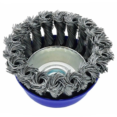 Picture of 3" Inch Steel Twisted Wire Cup Brush For Removing Rust, Paint And Polishing For 4-Inch Angle Grinder - Blue