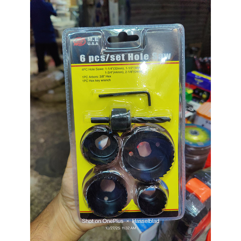 Picture of 6 Pc Hole Saw Cutter Set for Wood, Plastic & Metal – Heavy Duty Carbon Steel Drill Hole Cutter Kit - Black