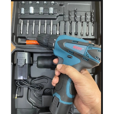 Picture of BOSS 18V Cordless Drill Machine 28 pc materials Set with 2 Battery & Charger | Rechargeable Electric Screwdriver Tool Kit for Home & Professional Use - Blue