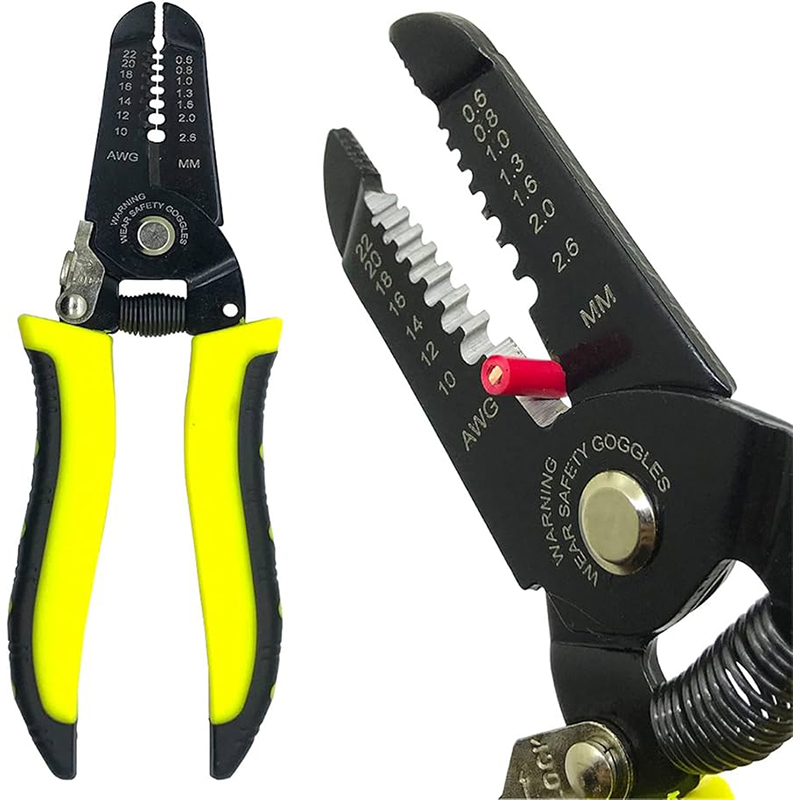 Picture of 7" Multi Functional Wire Stripper & Cutter – Professional Electrical Cable Stripping Tool for Electrician - Yellow