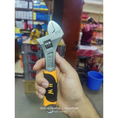 Picture of HW 8 Inch Adjustable Wrench – Professional Drop Forged Steel Spanner with Rubber Grip Handle | Heavy Duty Adjustable Spanner for Home & Workshop Use - Yellow