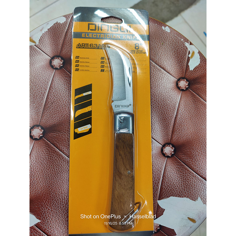 Picture of DINGQI 7" Electrician Nife Cutter | Wood Handle Pocket Nife for Professional Use - 63107 - Silver