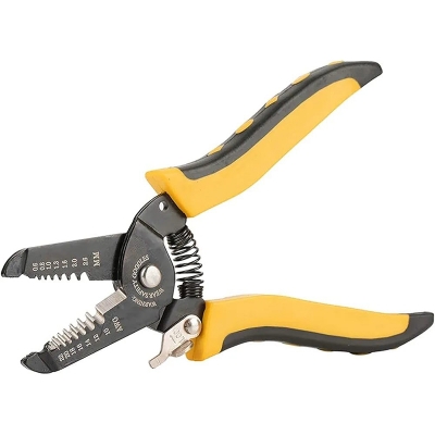 Picture of Precision Wire Stripper Wire Cutters Electrical Wire Cutting Stripping Tool Spring-Loaded Wire Stripper for Solid and Stranded Wires 10-22 AWG Ergonomic Anti-Slip Handle, Length 17cm - Yellow