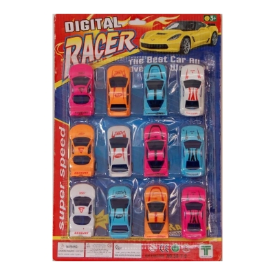 Picture of 12 pcs Back spring racing car multi color toy for kids.Multicolor