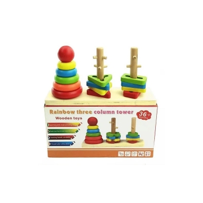 Picture of Wooden Rainbow Three Column Sorting Tower – Educational & Interactive Toy for Kids