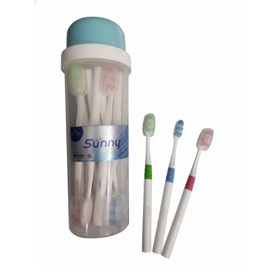 Picture of Sunny soft toothbrush -12 psc with cap and 1 water pot jar White