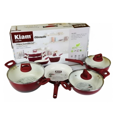 Picture of Kiam 7 Piece Super Ceramic Cookware Set – Non-Stick & Durable Granite Coating - Red