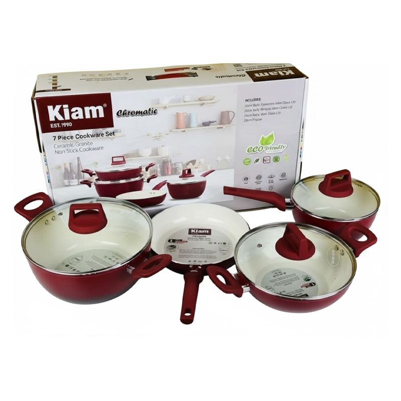 Picture of Kiam 7 Piece Super Ceramic Cookware Set – Non-Stick & Durable Granite Coating - Red