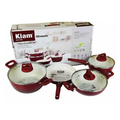 Picture of Kiam 7 Piece Super Ceramic Cookware Set – Non-Stick & Durable Granite Coating - Red