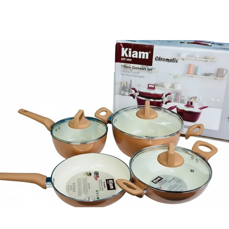 Picture of Kiam 7 Piece Super Ceramic Cookware Set – Non-Stick & Durable Granite Coating - cream Colour 