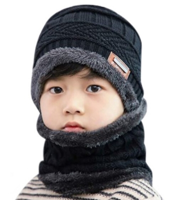 Picture of EMPOISON Kids Warm Winter Beanie Hat & Scarf Set for Boys Girls. Stylish Knit Skull Cap with Fleece Lining, Cold Snow Knit Cap, Air Proof Cap, Ear Warmer Cap