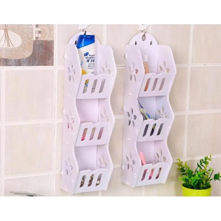 Picture of 3 Leyer Bathroom, Kitchen Corner Rack Router stand Wall Mount Shelf Wood Stand