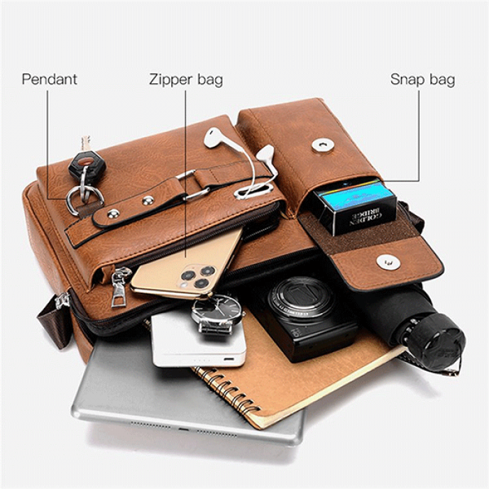 Picture of Men's PU Leather Shoulder Bag Fashion Male Real Cowhide Messenger Cross body Bag Men Business Travel Handbag Boy Phone Bag Multicolor