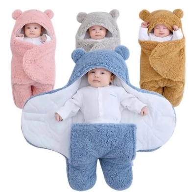 Picture of Newborn Outdoor Windproof Plush Solid Colour Soft Baby Hold Blankets Infant Cocoon Wraps Cotton Winter Sleeping Bag Multicolor For 0-1 Year