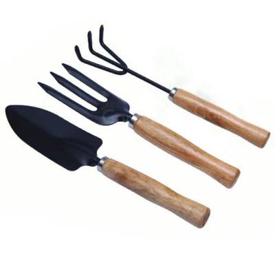 Picture of 3pcs Mini Garden Shovel Rake Spade Erramientas Bonsai Tools Set Wooden Handle For Flowers Potted Plant