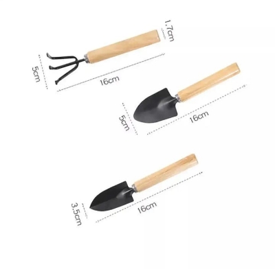 Picture of 3pcs Mini Garden Shovel Rake Spade Erramientas Bonsai Tools Set Wooden Handle For Flowers Potted Plant