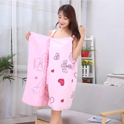 Picture of Bathroom Women Bath Towels Wearable Towel Dress Beach  Adults Bath Gown SPA Sling Robes  Home Nightwear Microfiber Women Bathrobe Bath Towel