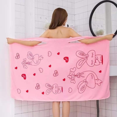 Picture of Bathroom Women Bath Towels Wearable Towel Dress Beach  Adults Bath Gown SPA Sling Robes  Home Nightwear Microfiber Women Bathrobe Bath Towel