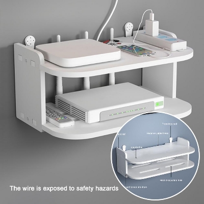 Picture of New Wifi Router Stand Double Layer Wall Mounted Home decorator PVC Tarpaulin - 2 Layer Wood Desk Set - Cloth Stand Wifi Modem Router Mobile Stand, Router, bathroom accessories, bathroom accessories corner rack, bathroom self, Jainamaz stand