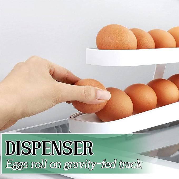 Picture of 1 pic Double-Layer Egg Dispenser Automatic Roll-Down Egg Storage Rack Slide Egg Carton Refrigerator Egg Basket Kitchen Countertop Egg Holder