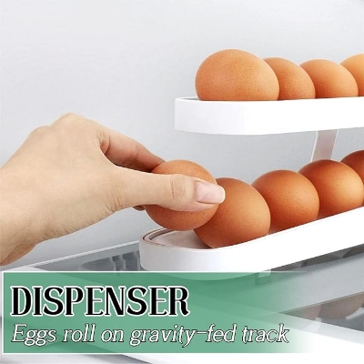 Picture of 1 pic Double-Layer Egg Dispenser Automatic Roll-Down Egg Storage Rack Slide Egg Carton Refrigerator Egg Basket Kitchen Countertop Egg Holder