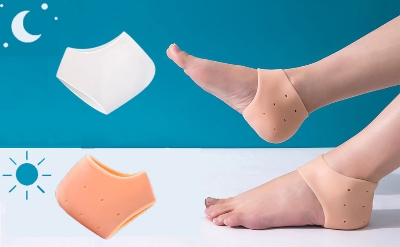 Picture of Silicone Protector Sleeve Heel Pads Heel Cups Plantar Fasciitis Support Feet Care Skin Repair Cushion Half-yard Socks Gel Heel