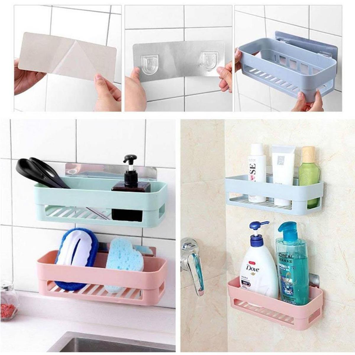 Picture of 1pic Bathroom Storage Rack Kitchen Organizer Shelf Black Shelves Corner Frame Iron Shower Punch Free Mounted Caddy Rack