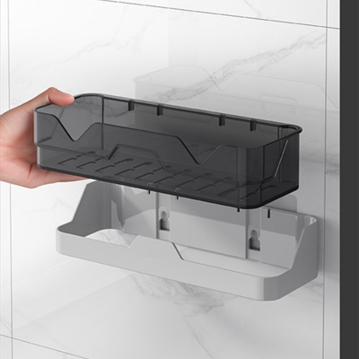 Picture of 1pic Bathroom Shelf Organizer No Drill Organizer Shower Storage Rack Wall Mount Plastics Toilet Shampoo Holder Bathroom Accessories