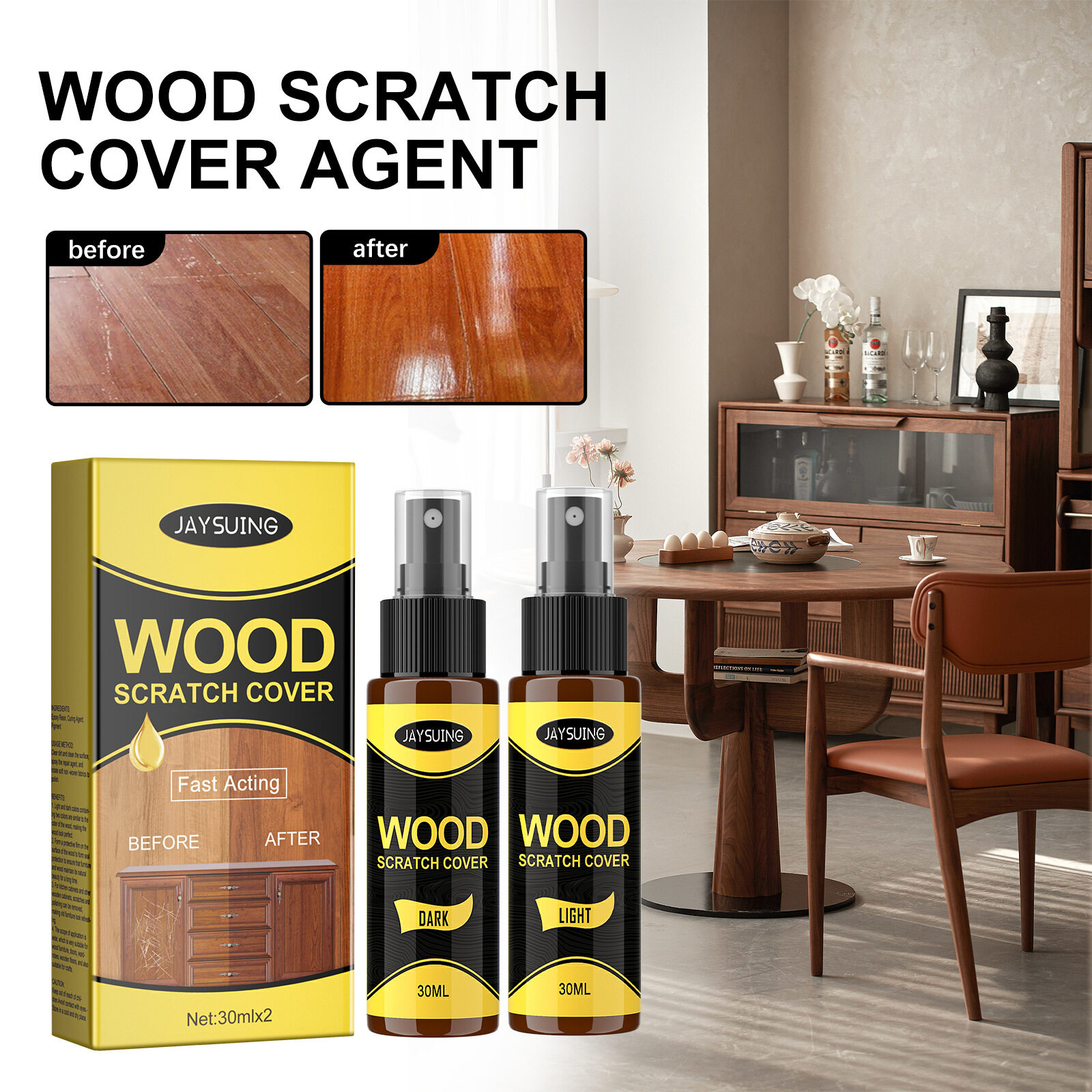 Picture of Furniture Polishing Beeswax Spray Wooden Floor Cleaning Maintenance Wood Table Shiny Wear Resistant Mul Wood Scratch RepairEzy – (Clear) - Scratched Wood Repair - Hardwood Floor Touch Up - Furniture Scratch Remover - Glossy, Ultra Strong Clear Filler 2pic