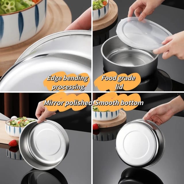 Picture of Stainless Steel Food Box 5 Pieces With Food Grade Plastic Cover - Tiffin Box For Office