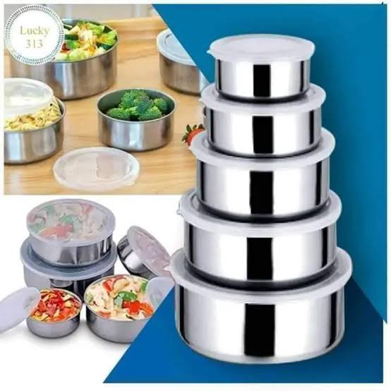 Picture of Stainless Steel Food Box 5 Pieces With Food Grade Plastic Cover - Tiffin Box For Office