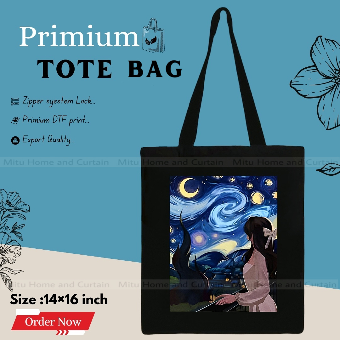 Picture of Customiezely Mood Board design Printed Black and White Canvas Tote Bag with Zipper for Girls