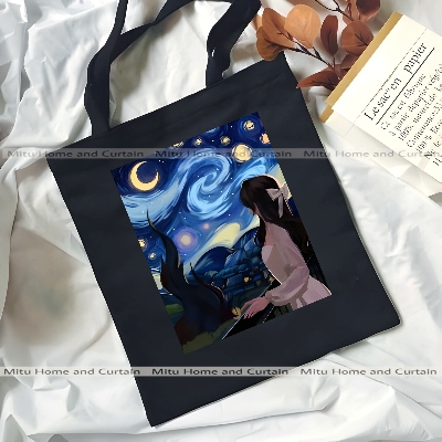 Picture of Customiezely Mood Board design Printed Black and White Canvas Tote Bag with Zipper for Girls