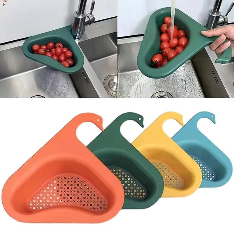 Picture of Multi-Functional Hanging Filtering Draining Rack | Sink Strainer Basket Triangular,Swan Drain Basket,Kitchen Triangle Sink Filter Corner Food Strainer For Kitchen Bathroom