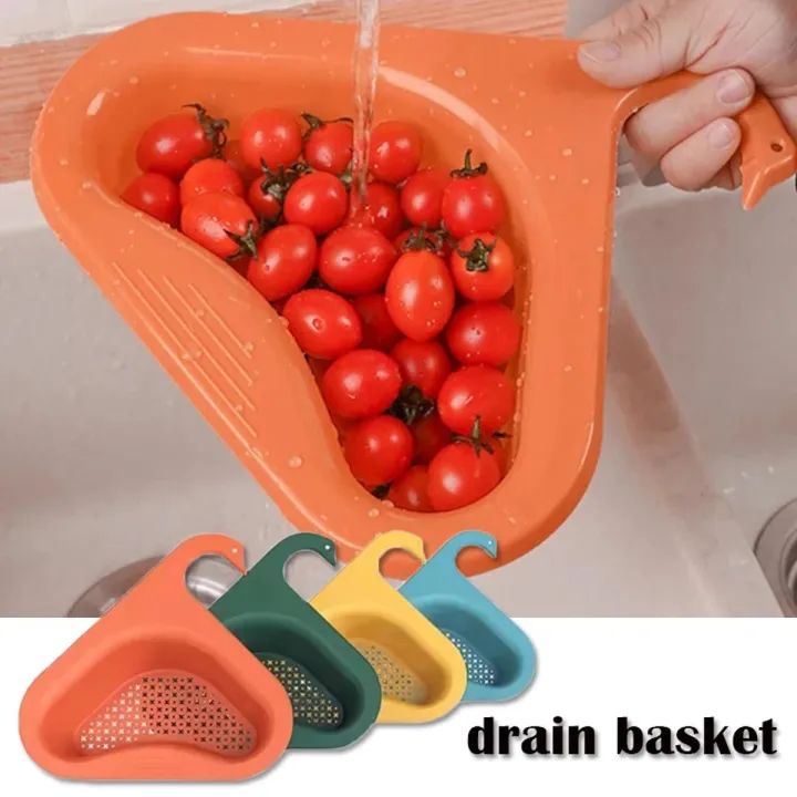 Picture of Multi-Functional Hanging Filtering Draining Rack | Sink Strainer Basket Triangular,Swan Drain Basket,Kitchen Triangle Sink Filter Corner Food Strainer For Kitchen Bathroom