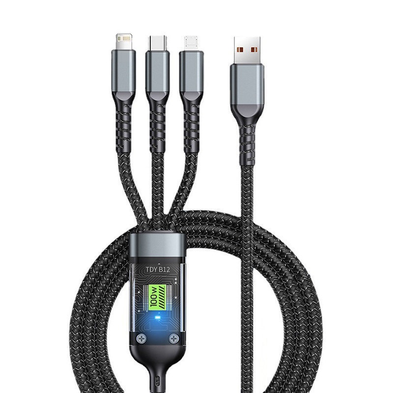 Picture of 3 In 1 100W USB Type C Fast Charging Cable For iPhone Xiaomi Poco Huawei Samsung Micro USB Type C Multi Port Charging Wire