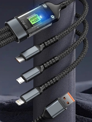Picture of 3 In 1 100W USB Type C Fast Charging Cable For iPhone Xiaomi Poco Huawei Samsung Micro USB Type C Multi Port Charging Wire