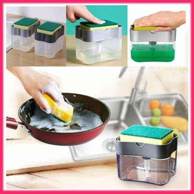 Picture of Liquid Soap Dispenser Soap Pump Sponge Caddy Holder Creative Hand Press Kitchen Dish Soap Dispenser with Washing Sponge