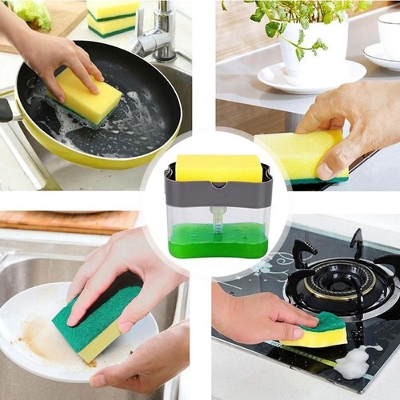 Picture of Liquid Soap Dispenser Soap Pump Sponge Caddy Holder Creative Hand Press Kitchen Dish Soap Dispenser with Washing Sponge