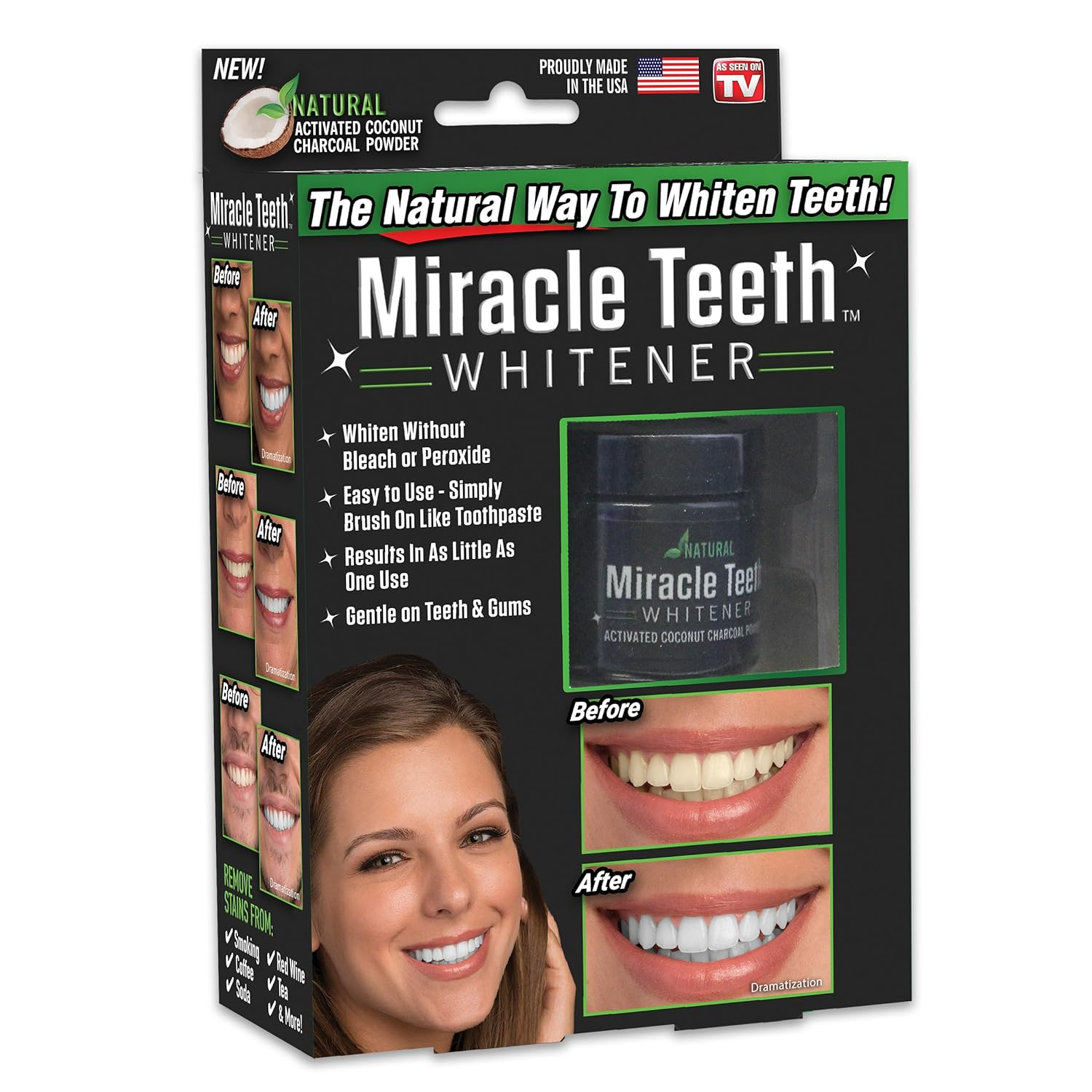 Picture of Miracle Teeth Whitener 20G Charcoal Tooth Whitening Powder
