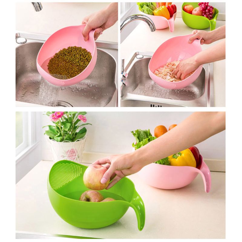 Picture of Plastic Rice Beans Peas Washing Filter Strainer Basket Sieve Drainer Kitchen Cleaning Random Color