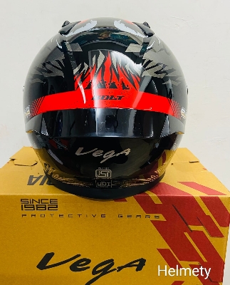 Picture of Bolt Bunny Glossy Black Red full face helmet with dual certification. (Red and Black)