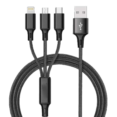 Picture of 3 In 1 Fast Charging USB Charger Cable / Fast Charging Data Transfer/Compatible with Micro USB, USB-C/Type-C & iPhone Lightning Devices