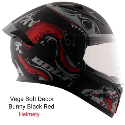 Picture of Bolt Bunny Decor Black Red full face helmet with dual certification. (Black Red)