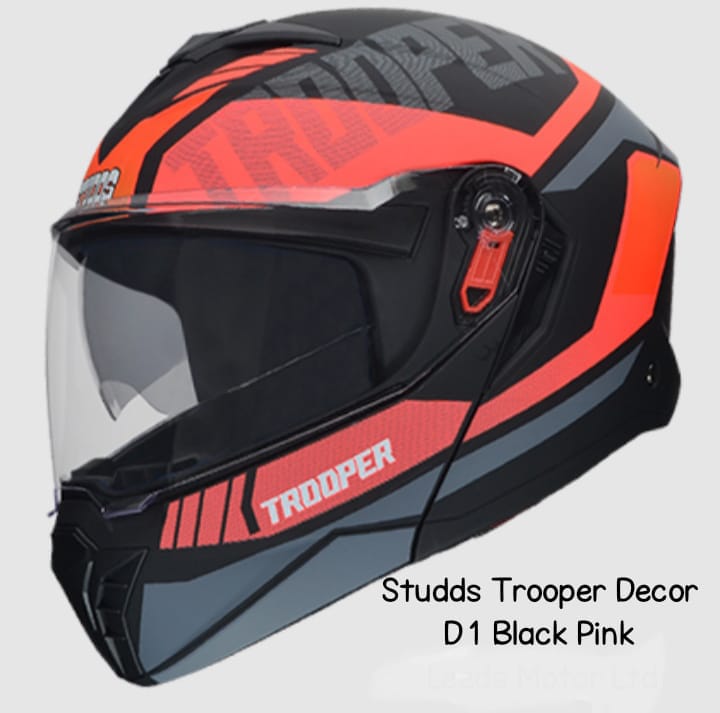 Picture of STUDDS Trooper D1 Flip-up Full Face with Dual Visor Motorbike Helmet  (Black Red N8) (Red and Black)