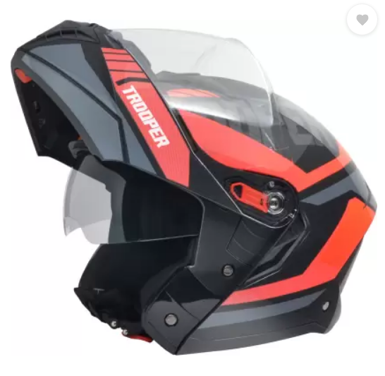 Picture of STUDDS Trooper D1 Flip-up Full Face with Dual Visor Motorbike Helmet  (Black Red N8) (Red and Black)