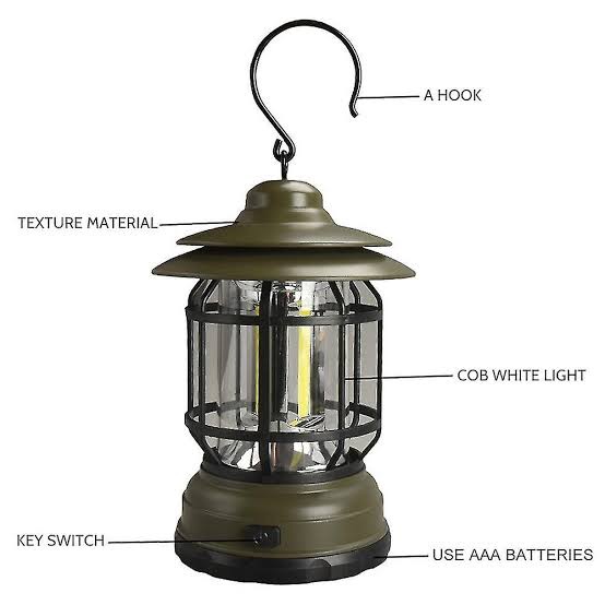 Picture of Camping Lanterns Electric LED Camping Lights Outdoor Hanging Tent Light Vintage Tabletop Lantern Decor Stepless Dimming Waterproof for Camping, Power Outages, Indoor (Black)