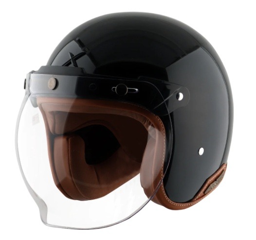 Picture of Axor Retro Jet Lether Glossy Black Dual Certified Helmet (Black)