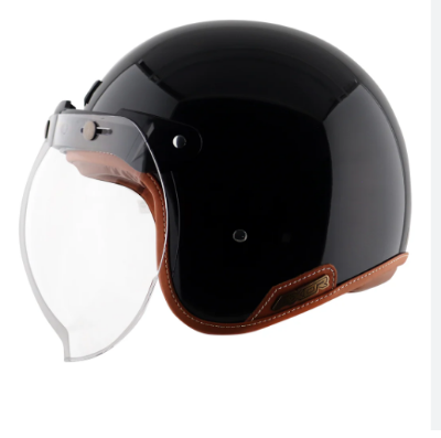 Picture of Axor Retro Jet Lether Glossy Black Dual Certified Helmet (Black)